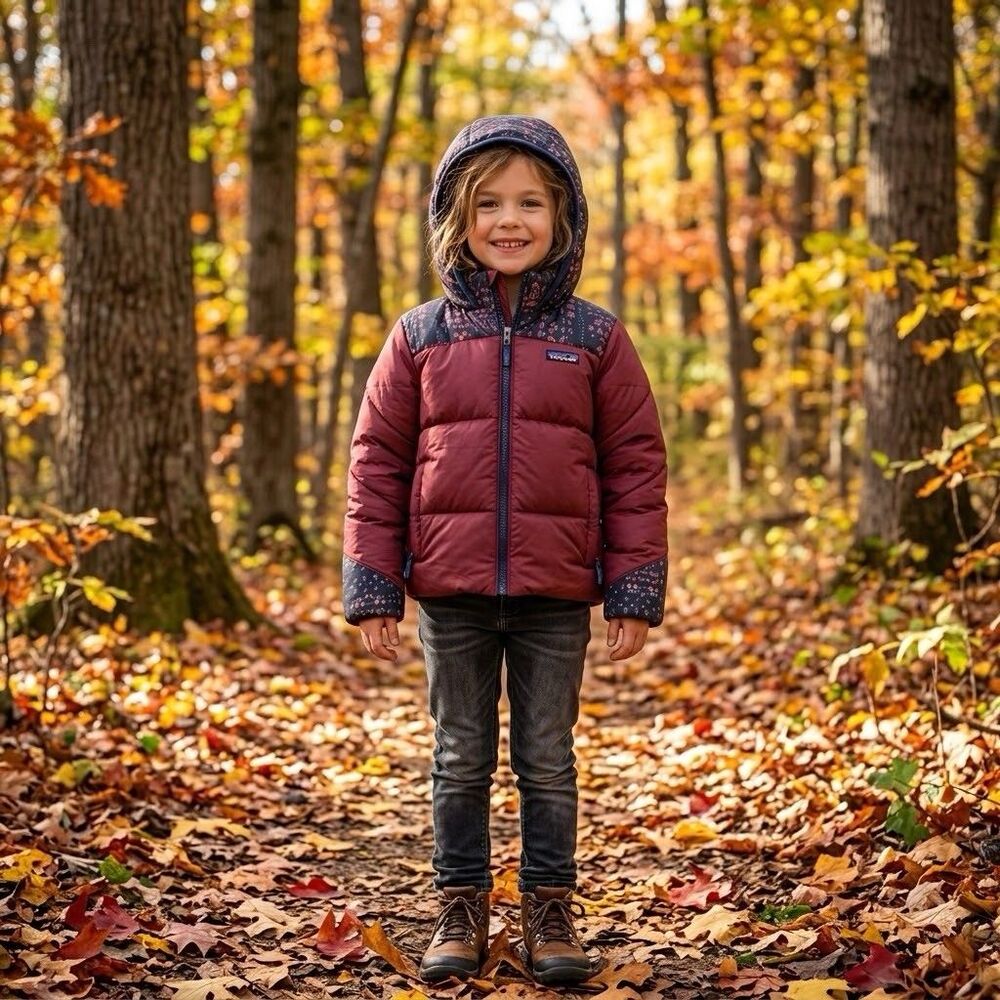 Patagonia Kids Down Hoody Jacket XS 5-6 Red Geometric Puffer Outerwear 68065